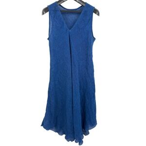 Mastro Moda Italy Blue 100% Linen Sleeveless V-Neck Midi Dress Women's Large